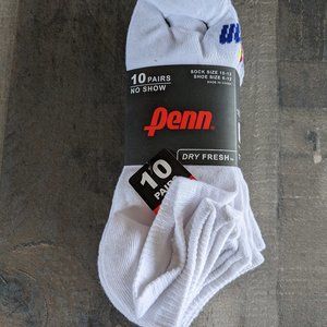 Penn 10 Pairs Dry Fresh No-Show Ankle Tennis Socks White Size 10 - 13